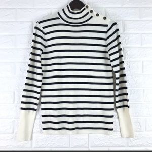 J. Crew Factory Striped Mock Neck Sweater Buttons